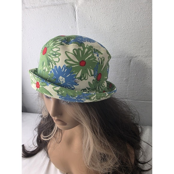 Tory Burch Tory Green Floral Bucket Hat Classic Preppy Beach Vacation - Picture 4 of 8